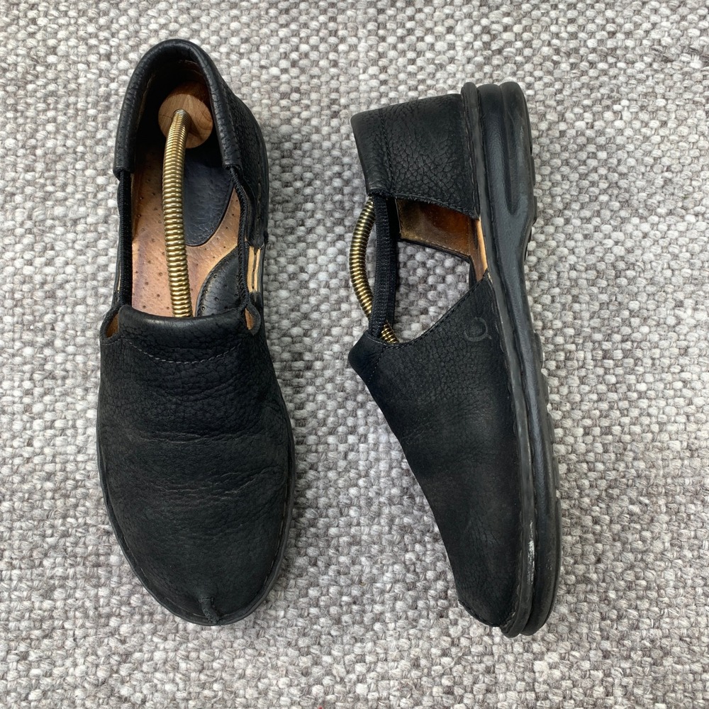 Born Huarache Flats Womens 11 Black Leather Cutout Slip On Comfort Shoes B3194